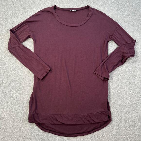 Splendid High Low Long Sleeve Tee Shirt Women's X-Small Maroon Crew Neck Tunic - Picture 1 of 8